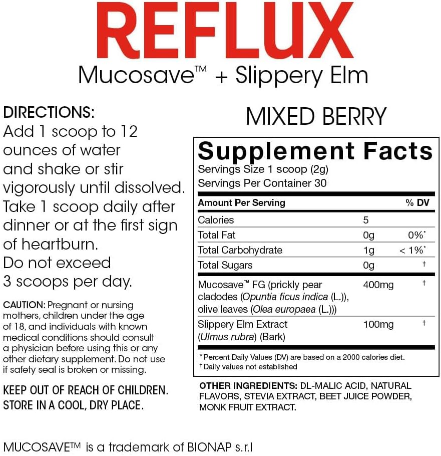 Reflux - Digestive Supplement - Each Tub = 30 Scoops = 30 Servings - Mucosal Support for Acid Issues - with Mucosave FG and Slippery Elm Bark (1 Tub)