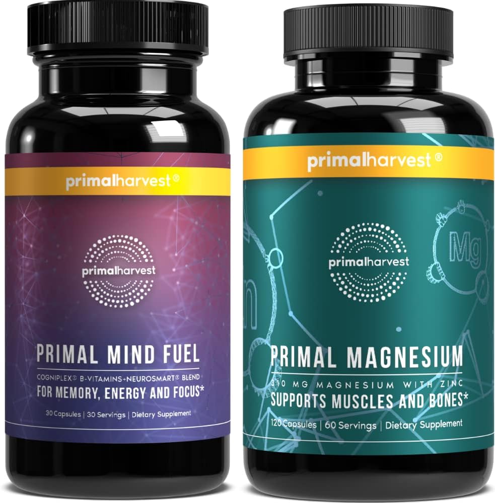 Primal Harvest Mind Fuel & Magnesium Glycinate Supplements for Women and Men Magnesium and Mind Fuel Brain Booster Pills Bundle