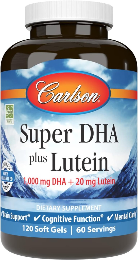 Carlson - Super DHA Plus Lutein, 1000 mg DHA + 20 mg Lutein, 120 Softgels