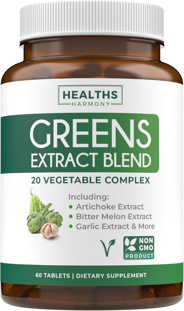 Super Greens Antioxidants Superfoods 2250mg Supplement - 20 Ingredients with Sprouts, Mushrooms, Roots, Garlic, Bitter Melon, Artichoke, Celery Seed, Cayenne pepper, Alfalfa NON GMO - 60 Capsules