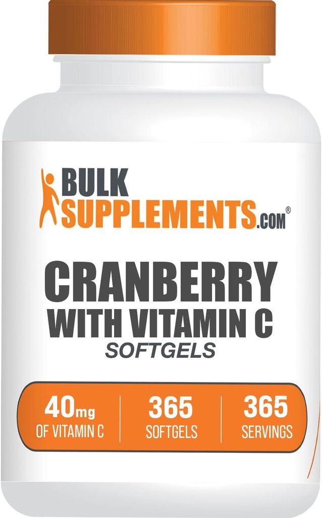 BulkSupplements.com Cranberry with Vitamin C Softgels - Antioxidants Supplement, 40mg of Vitamin C - Gluten Free, 1 Softgel per Serving, 365 Count (Pack of 1)