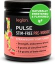 LEGION Pulse Pre Workout Supplement - All Natural Nitric Oxide Preworkout Drink Creatine Free Naturally Sweetened Beta Alanine Citrulline Alpha GPC - Caffeine Free Strawberry Kiwi Pre Workout Powder