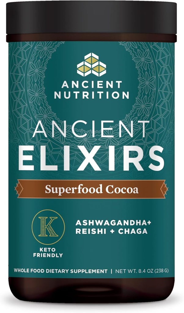 Ancient Nutrition Keto Drink Mix, Keto Cocoa, Instant Superfoods Drink Mix, Caffeine Free Energy Booster, Reduces Fatigue, Gluten Free, Paleo and Keto Friendly, 20 Servings