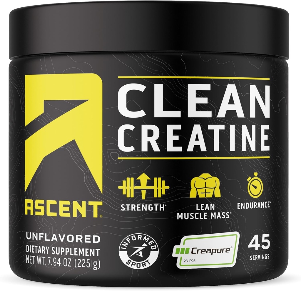 Ascent Clean Creatine Monohydrate Powder - 5G Per Serving, Creapure Supplement - Unflavored, 45 Servings
