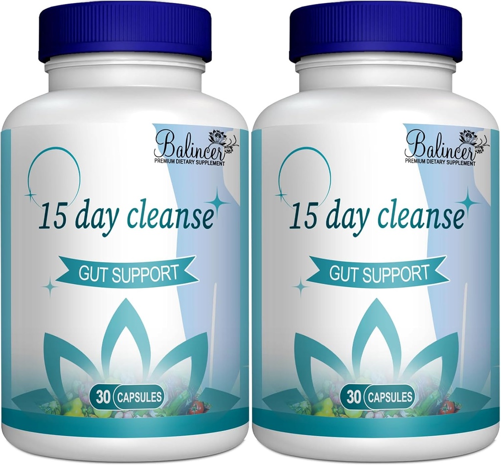 15 Day Cleanse, Gut and Colon Support, Advanced 15 Day Gut Cleanse Detox for Women & Men with Senna, Cascara Sagrada & Psyllium Husk, Non-GMO, 30 Capsules