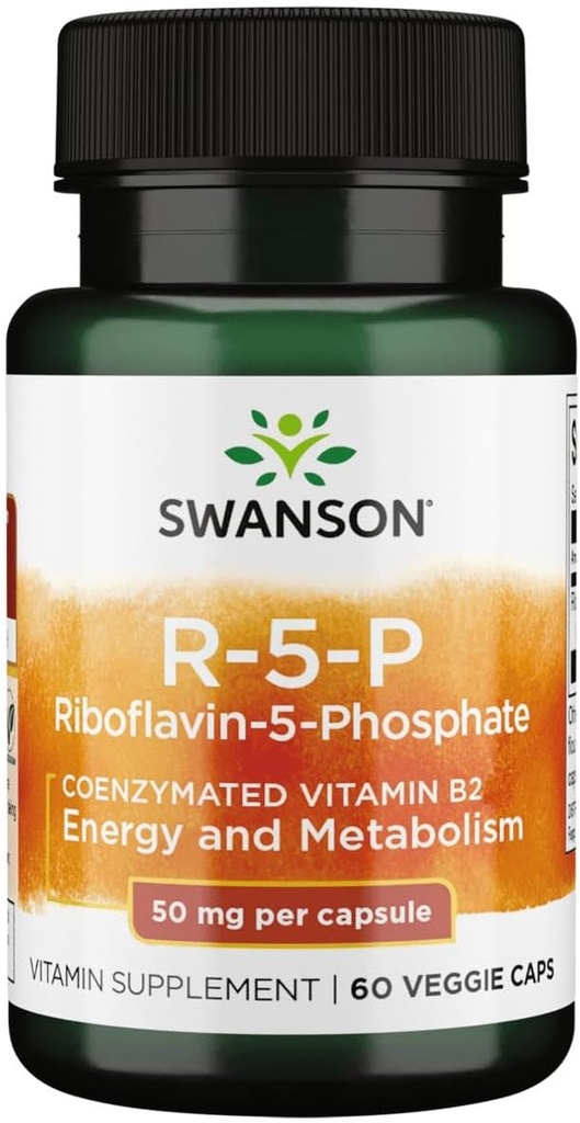 Swanson R-5-P (Riboflavin-5-Phosphate) - Vitamin B2 Supplement Promoting Energy, Metabolism & Vision Health - Natural Wellness Formula - (60 Capsules)