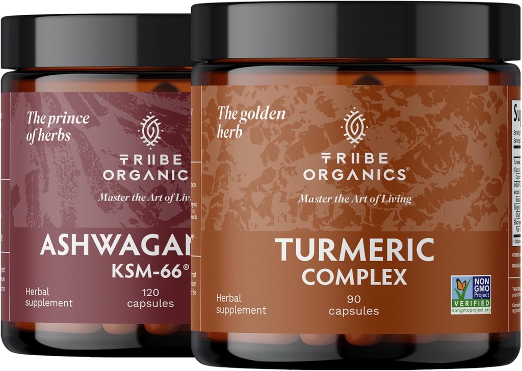 TRIBE ORGANICS Balance Duo - KSM-66 Ashwagandha 120ct + Turmeric Curcumin C3 Complex 120ct