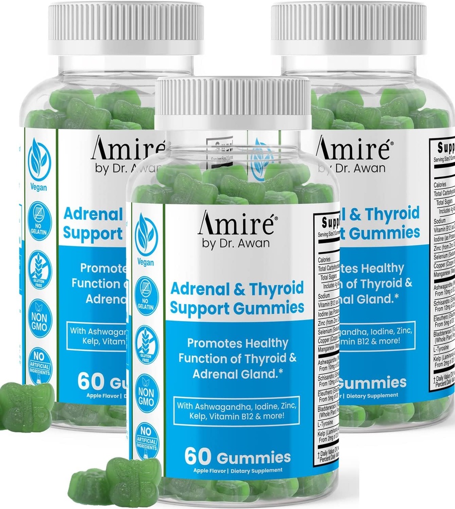 Amire by Dr. Awan Thyroid Support Gummies, Promotes Healthy Function of Thyroid, Kelp, Selenium & Ashwagandha to Improve Energy, Immunity, Metabolism, 180ct, 90day Supply
