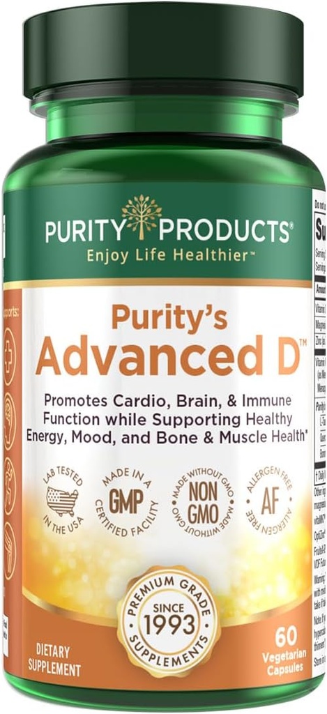 Purity Products Dr. Cannell's Advanced D from Vitamin D3 Super Formula - Packed with Vitamin D, Vitamin K2, Zinc, Magnesium Citrate, Boron and Taurine - 60 Vegetarian Capsules