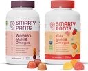 SmartyPants Women's and Kids Multivitamin Gummies Bundle: Omega 3 Fish Oil (EPA/DHA), Methylfolate, CoQ10, Vitamin D3, C, Vitamin B12, B6, A, K & Zinc, Gluten Free (30 Day Supply)