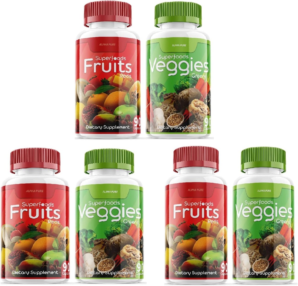 90 Capsules Each Bottle 540 Capsules superfoods Veggies Greens and Reds Fruits Triple Pack
