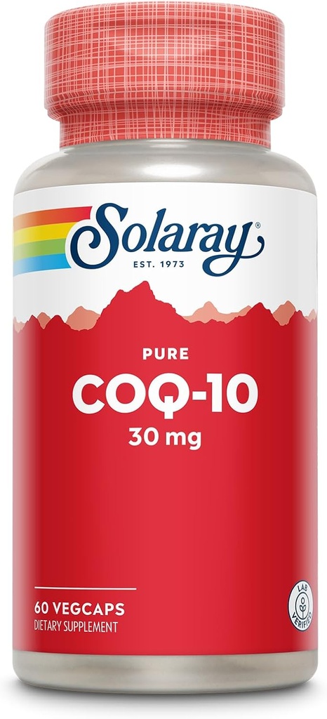 SOLARAY Pure CoQ-10 30 mg | Health Heart Function & Cellular Energy Support | Non-GMO, Vegan & Lab Verified for Purity | 60 VegCaps