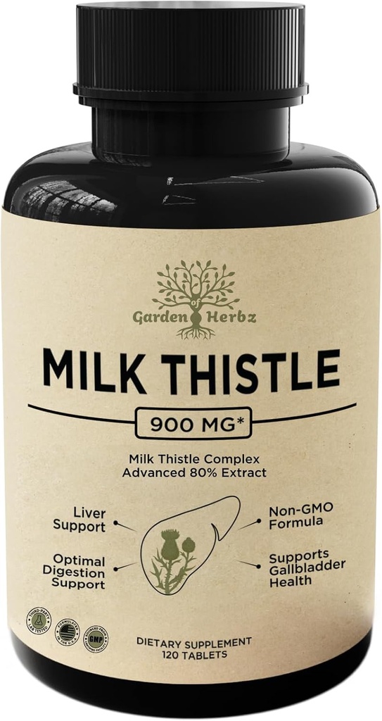 Premium Milk Thistle 900MG Liver & Kidney Support - Detox & Digestive Health Aid - Non-GMO Formula - Supporting Optimal Digestion - 120 Tablets