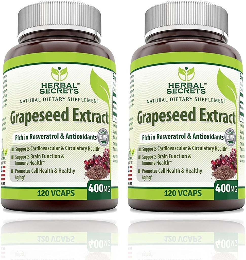 Herbal Secrets Grapeseed Extract 400 mg 120 Veggie Capsules Supplement | Non-GMO | Gluten Free (120 Count | Pack of 2)
