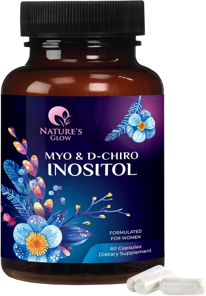 Myo-Inositol & D-Chiro Inositol 1025mg - 40:1 Ideal Ratio for Ovarian Support, Vegan Myo & D Chiro Supplement for Women's Natural Balance and Hormone Support, Vitamin B8, Non-GMO - 60 Capsules