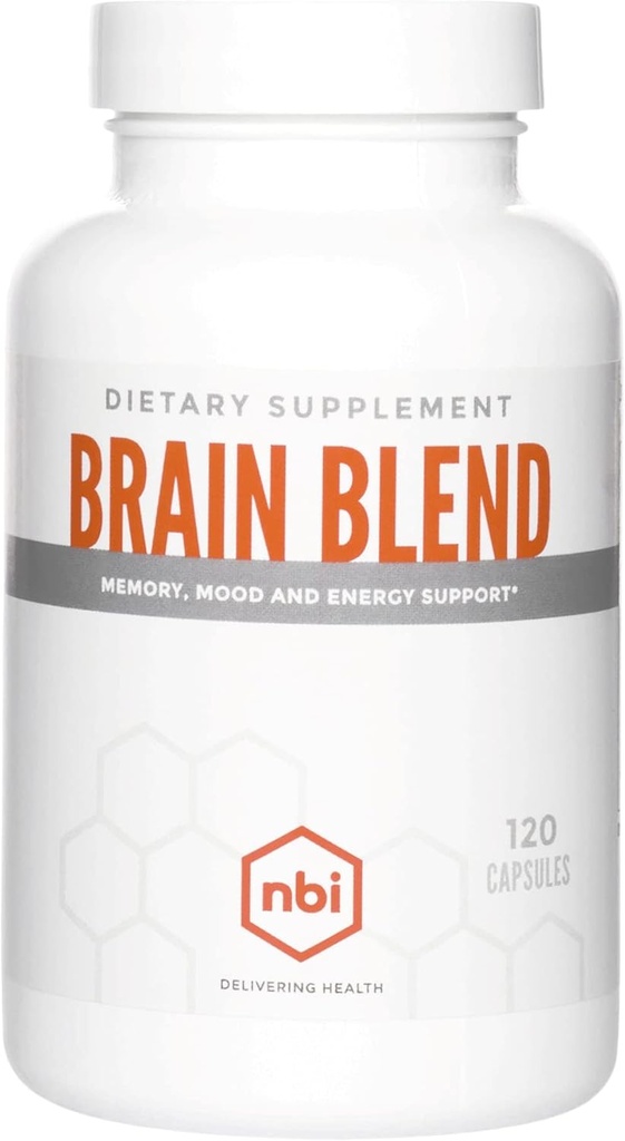 NBI Brain Blend for Memory, Focus, Concentration, Cognitive Function for Men & Women | Caffeine-Free with ALCAR, Alpha Lipoic Acid, Huperzine A, Turmeric | Nootropic | 120ct Capsules