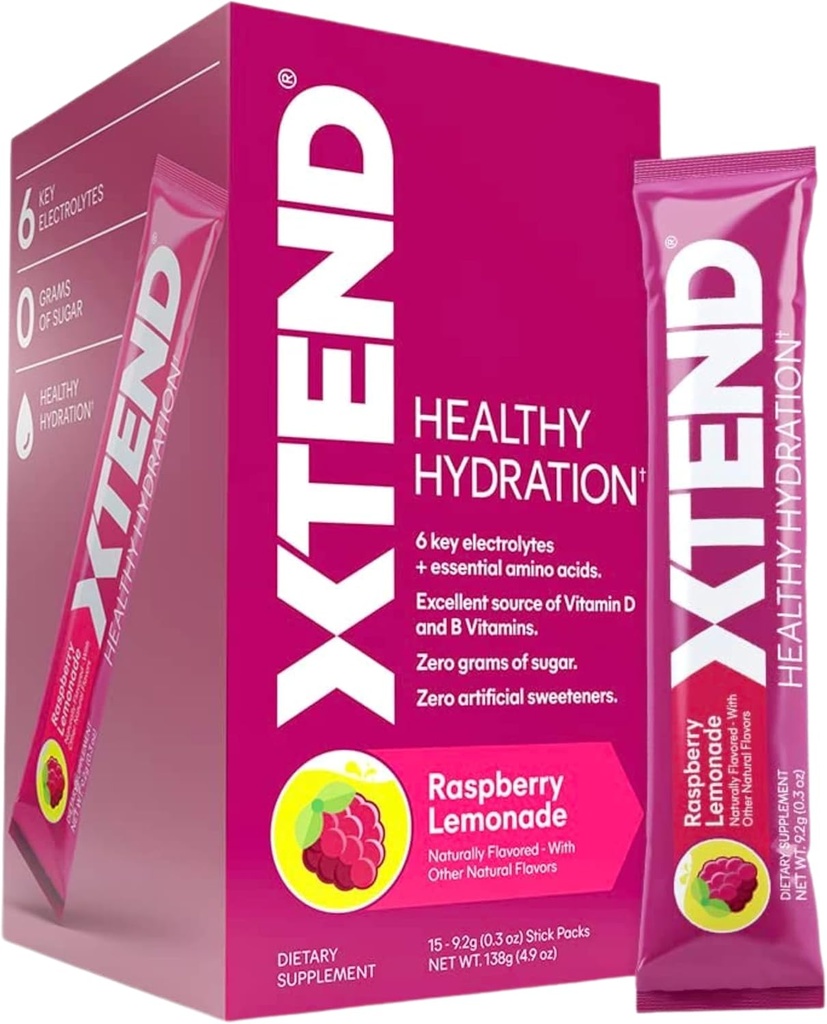 Xtend Healthy Hydration | Superior Hydration Powder Packets | Electrolyte Drink Mix | 3 Essential Amino Acids | NSF Certified for Sport | 15 Sticks,
