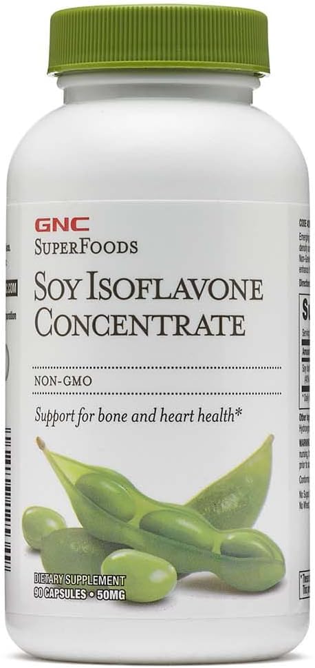 GNC SuperFoods Soy Isoflavone Concentrate, 90 Capsules, Supports for Bone and Heart Health