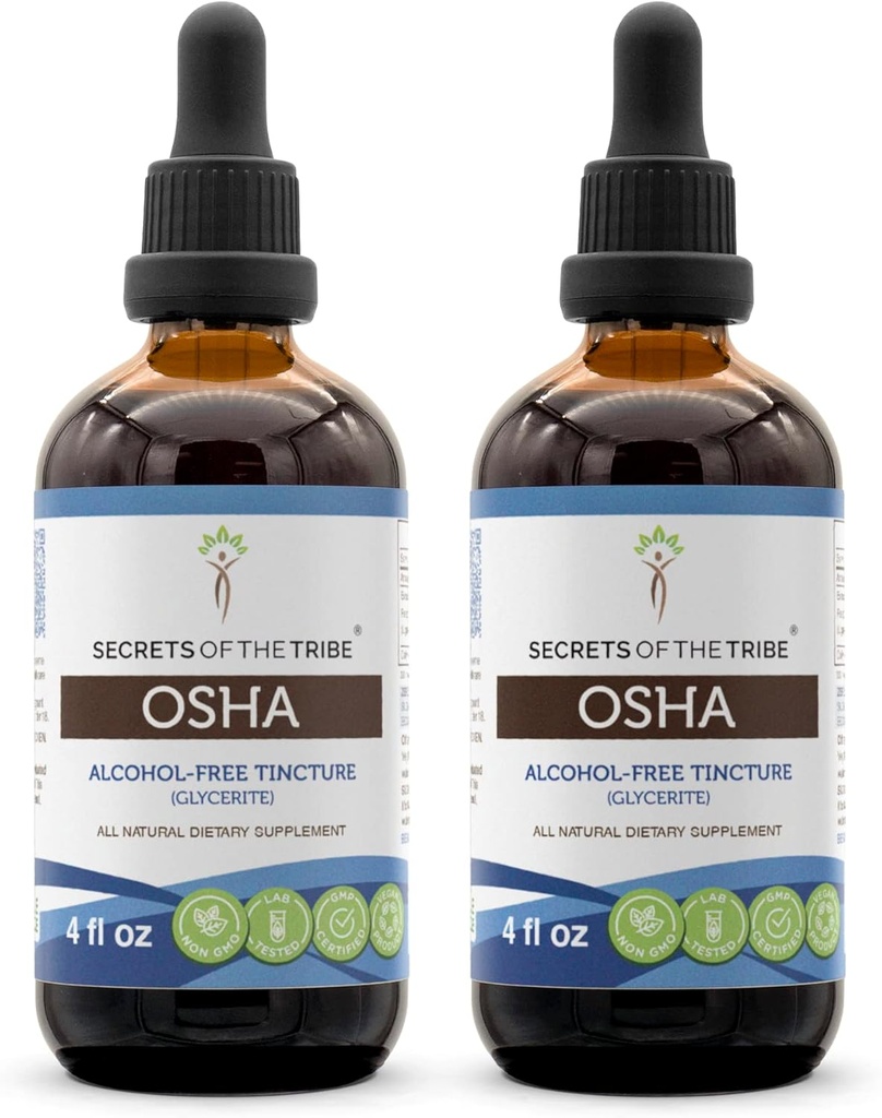 Secrets of the Tribe OSHA Tincture Alcohol-Free Liquid Extract, Responsibly farmed OSHA (Ligusticum porteri) Dried Root (2x4 FL OZ)