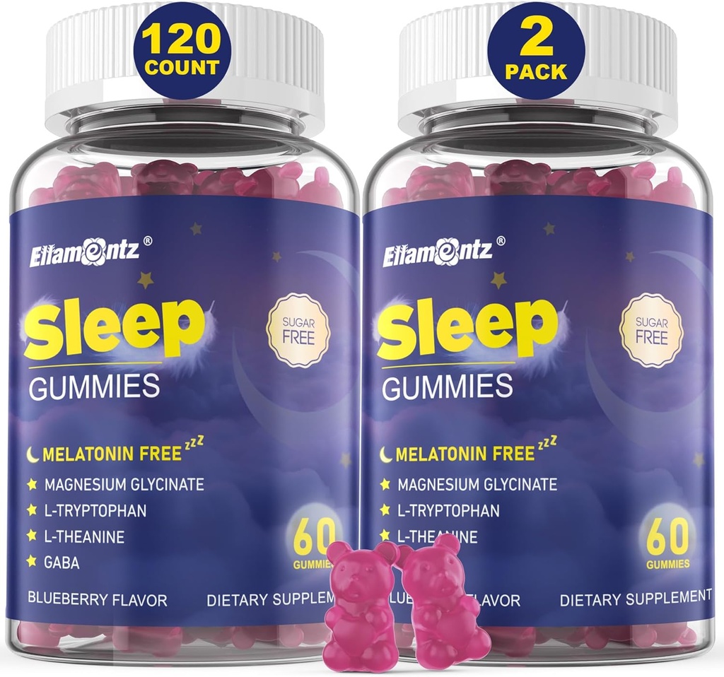Melatonin Free Sleep Aid Gummies for Adults, Sugar Free Sleeping Gummy No Melatonin, Natural Calm Gummies with Magnesium Glycinate, L-Tryptophan, L-Theanine, GABA, Ashwagandha, Valerian, 120cts