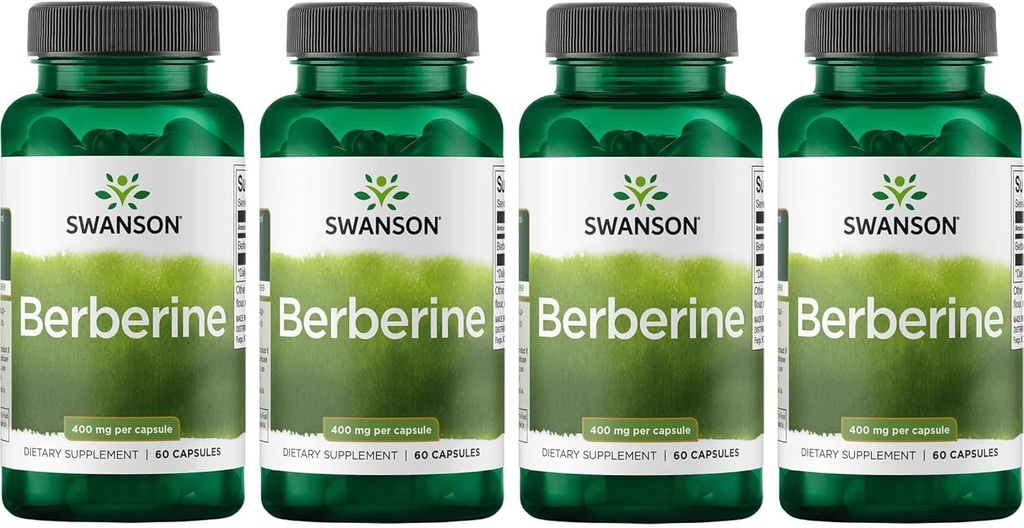 Swanson Berberine Supplement - 400 mg Each, 60 Capsules - Berberine HCl with Overall Wellness Support (4 Pack)