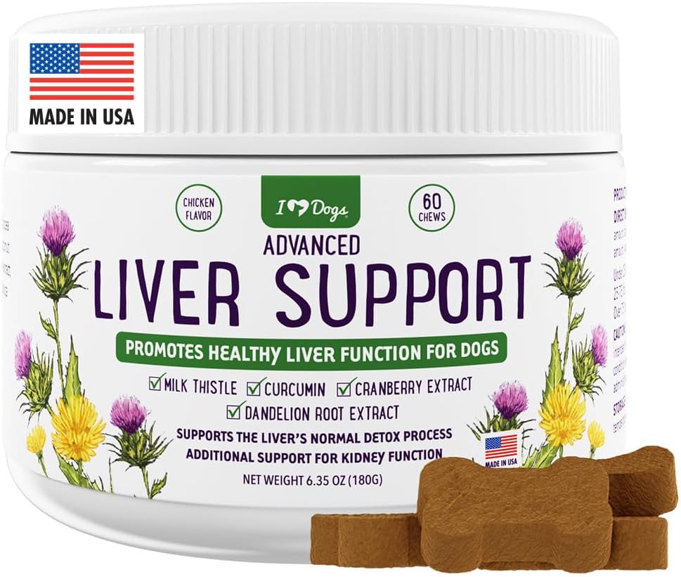 iHeartDogs Advanced Milk Thistle Liver Supplement for Dogs - Dog Liver Support with Milk Thistle, Turmeric Curcumin, Cranberry & Dandelion Root Extract