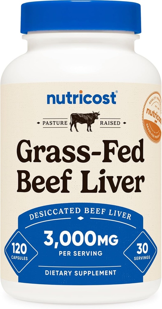 Nutricost Grass Fed Desiccated Beef Liver Capsules 3000mg (750mg Per Cap), 120 Capsules - No Hormones, Non-GMO, Gluten Free, Pasture-Raised, Free Range Beef