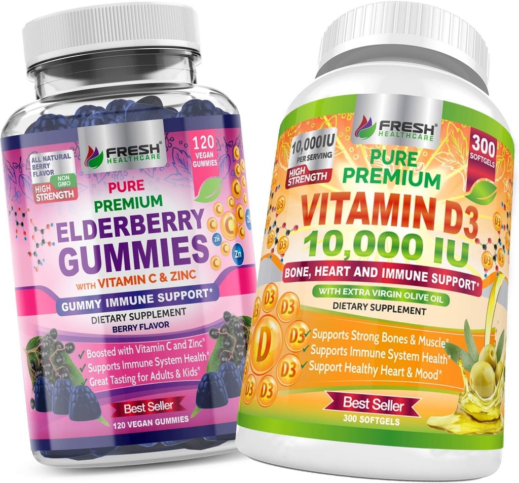 FRESH HEALTHCARE Elderberry Gummies and Vitamin D - Bundle