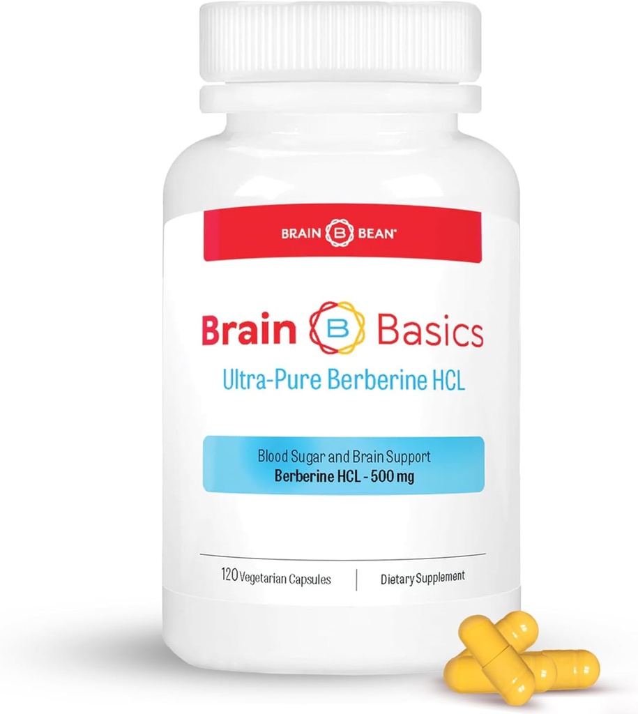 Brain Bean Ultra - Pure Berberine HCL Supplement 500mg for Brain Health - Non-GMO, Gluten-Free 120 Vegan Capsules of Berberine Supplement (Made in USA)