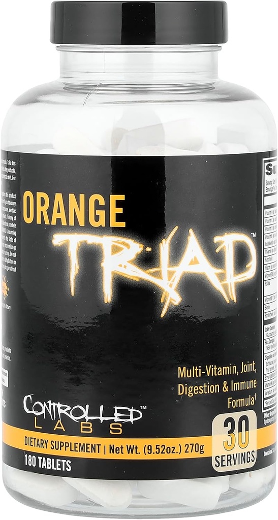 CONTROLLED LABS Orange Triad Daily Multivitamin, Iron Free Sports Supplement for Workout, Digestion, Immune, and Joints, 30 serv - Tablets (180 Count (Pack of 1))