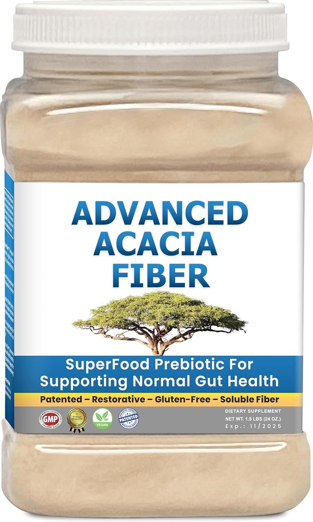 Organic Acacia Fiber Powder Prebiotic Soluble Fiber Powder Perfect Bathroom Trips, Digestion, IBS Relief, Leaky Gut Repair 24oz w/Scooper