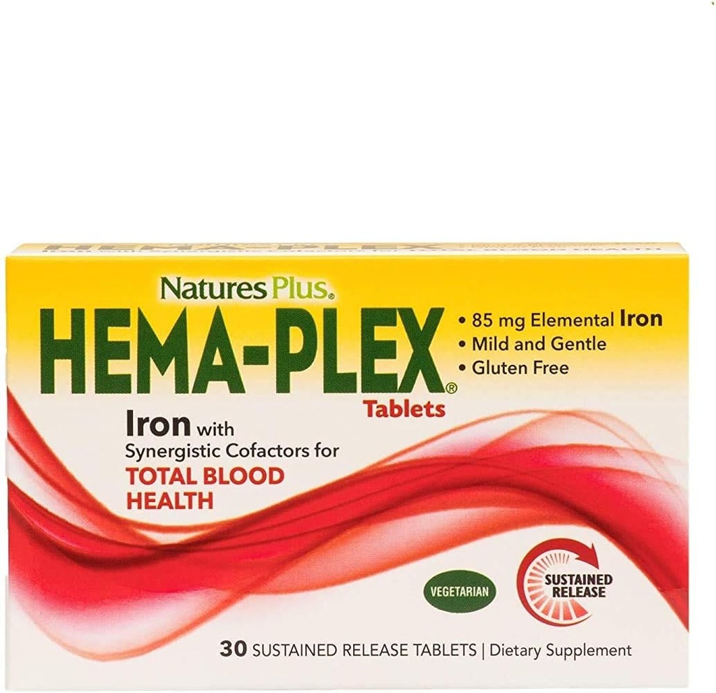 NaturesPlus Hema-Plex Iron - 30 Slow-Release Tablets, Pack of 3 - Total Blood Health - 85 mg Chelated Iron - With Vitamin C & Bioflavonoids - Non GMO, Vegetarian & Gluten Free - 90 Total Servings