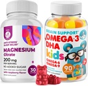 Omega3 Gummies for Kids with Omega 6&9 and Magnesium Gummies - DHA Children Brain Supplement for Heart and Vision Support – No Fish Oil and Gluten Free Immune Health with Sugar-Free Magnesium