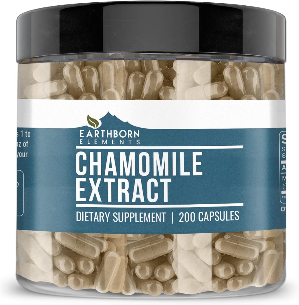 Earthborn Elements Chamomile Extract 200 Capsules, Pure & Undiluted, No Additives