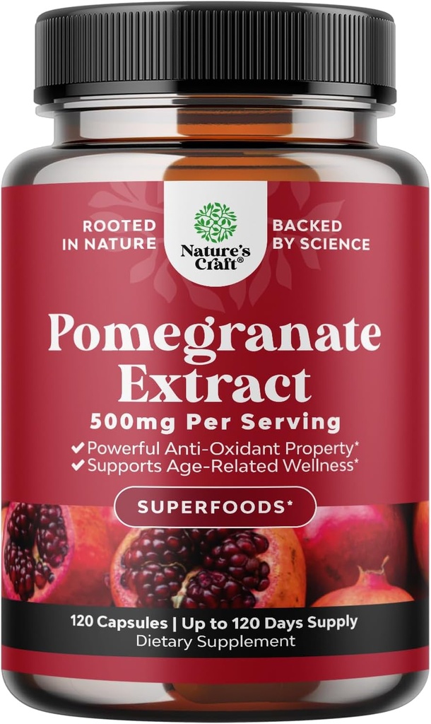 Advanced Antioxidant Superfood Pomegranate Supplement - Natural Pomegranate Extract Polyphenols Supplement for Heart Health and Joint Support - Reds Superfood Powder Capsules for Men and Women 120ct