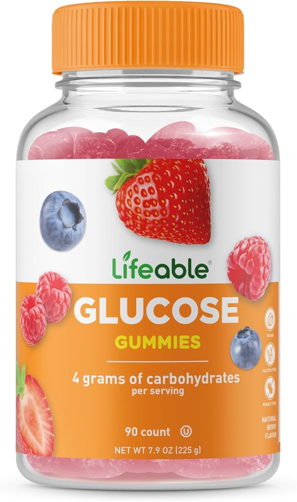 Lifeable Glucose Gummies - Great Tasting Natural Flavor Gummy - Gluten Free GMO-Free Chewable - for Adults and Kids - 90 Gummies