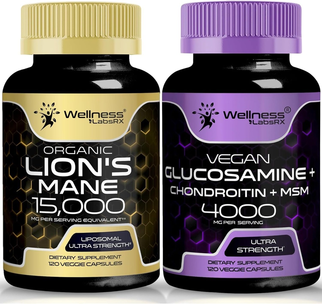 WELLNESS LABSRX Glucosamine Chondroitin MSM | Lions Mane Supplement Capsules