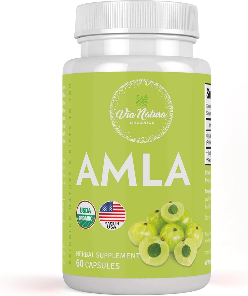Amla Capsules 1000mg | Organic Herbal Supplement | Natural Source of Vitamin C | 60 Capsules