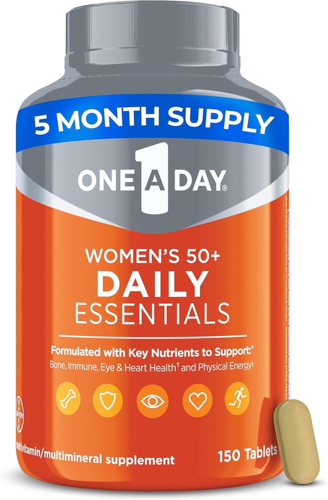 One-A-Day Multivitamin for Women 50+ Daily Essentials | Vitamins for Women 50 Plus to Support Eye, Immune Health & Physical Energy | Women's Multivitamin with Vitamin C & Vitamin D, 150 Count