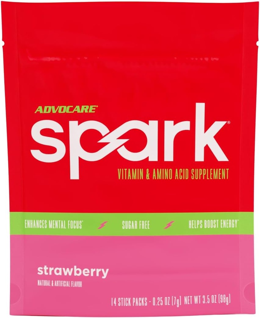 AdvoCare Spark - Energy Drink Mix - Vitamin & Amino Acid Supplement - Supports Energy & Focus* - Portable Immune Support* - Sugar-Free - Strawberry, 14 Stick Packs (3.5 oz)