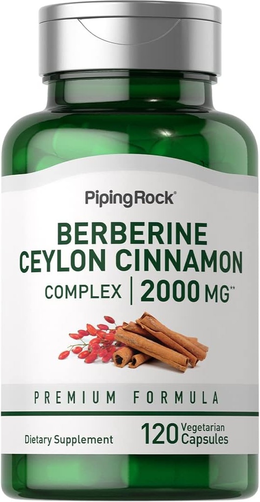 Piping Rock Berberine with Ceylon Cinnamon Supplement | 2000 mg | 120 Capsules | Vegetarian Complex | Non-GMO, Gluten Free