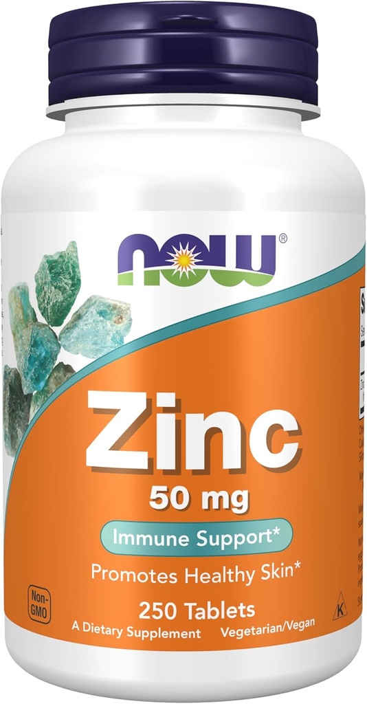 NOW Foods Supplements, Zinc (Zinc Gluconate) 50 mg, Supports Enzyme Functions*, Immune Support*, 250 Tablets