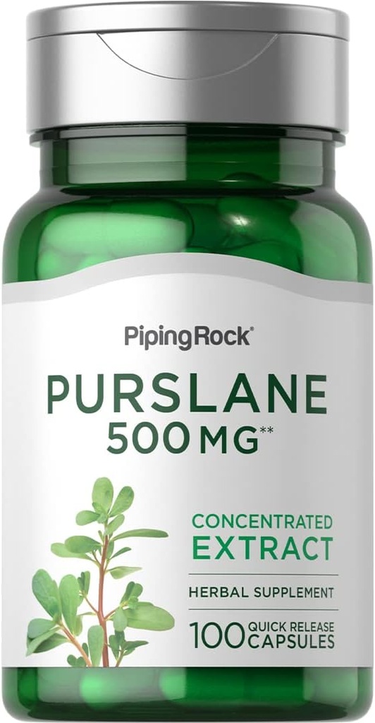 Piping Rock Purslane Leaf Supplement | 500mg | 100 Capsules | Plant Seed Extract | Portulaca Oleracea | Non-GMO, Gluten Free