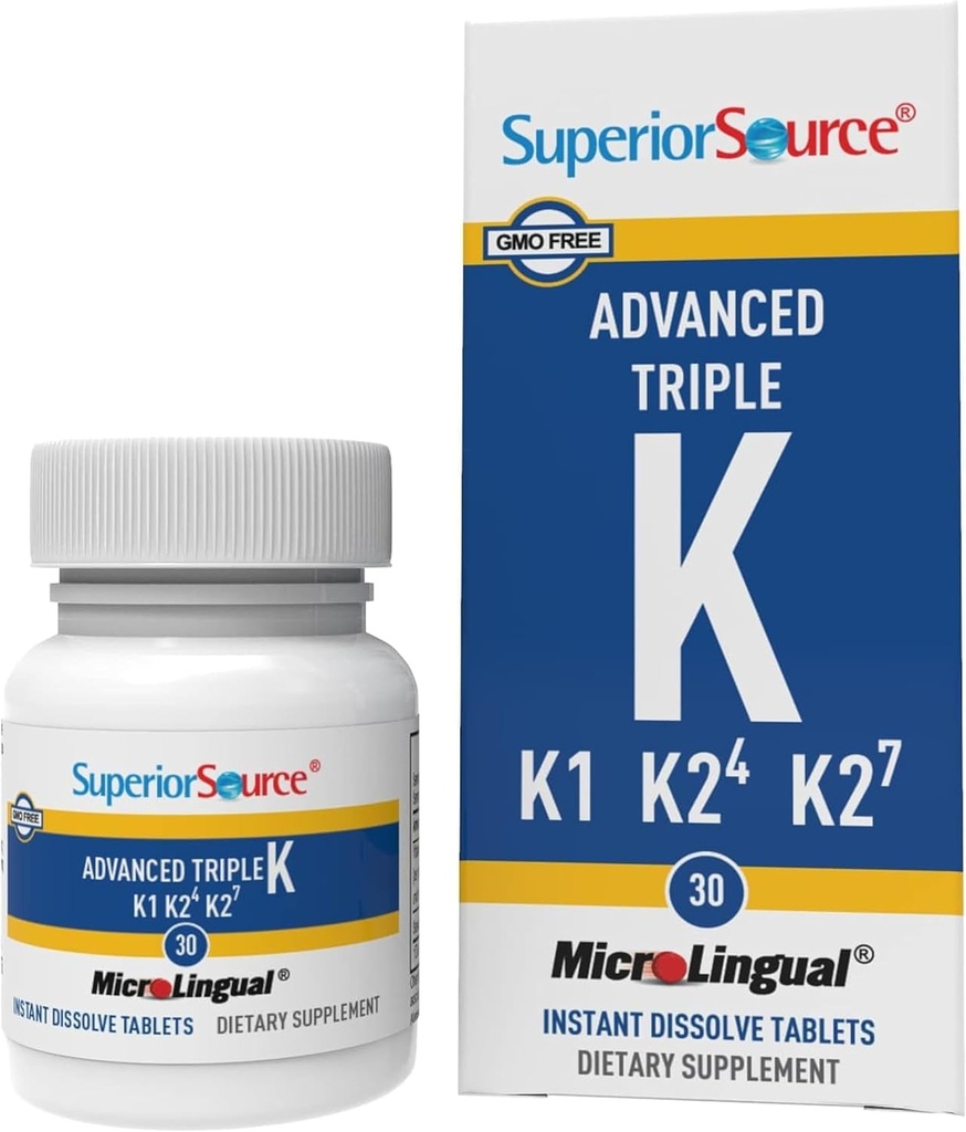 Superior Source Advanced Triple K - Bone Health & Strength Support Supplement - Immunity Support Formula with Vitamins K1 & K2 - Vitamin Aids Calcium Absorption - 30 Instant Dissolve Tablets