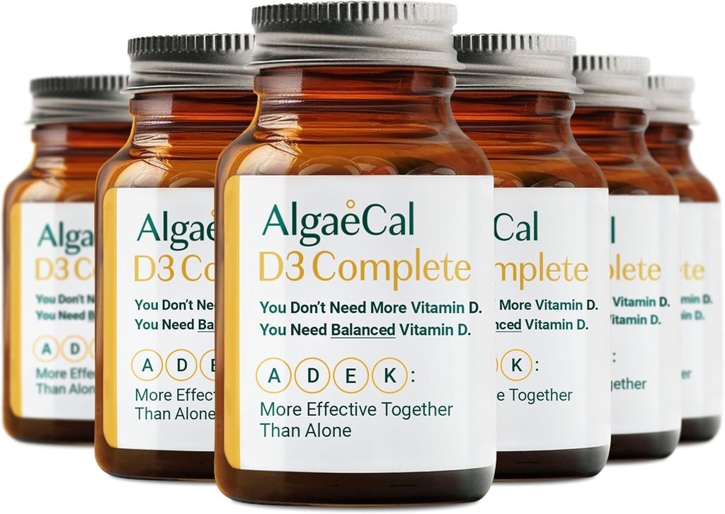 ALGAECAL 4-in-1 Vitamin D3 K2 Complete - ADK Vitamin Supplement, Enhanced Immune Support & Bone Health with D3 K2, A, & E - Whole Body Wellness & Bone Strength, Easy-Swallow Softgels, 6 Month Supply