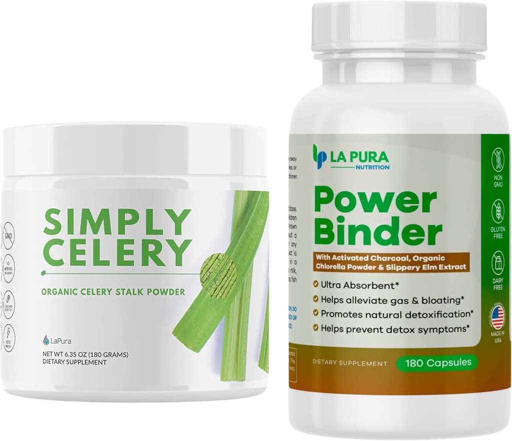 LaPura Organic Celery Powder - Fresh Celery Juice Powder to Support Gut Health & Naturally Detox - Cleanse & Detoxify, Antioxidant + Power Binder Blend – Detox & Cleanse Helps Alleviate Gas & Bloating