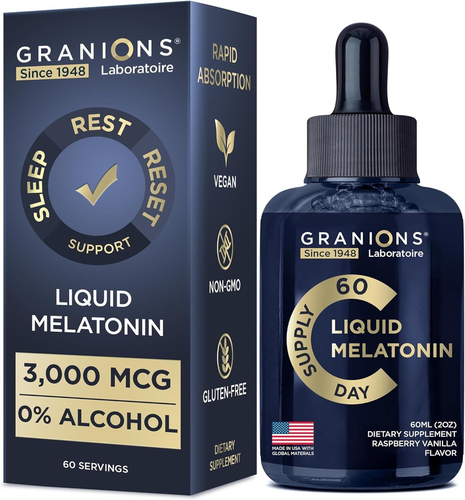 Liquid Melatonin 3mg - Liquid Sleep Aid for Adults & Kids 6 Years and Up - Sublingual Melatonin Drops for Quick Sleep and Refreshing Rest for Longer - 60ml 60 Days Raspberry Vanilla Flavor Melatonina