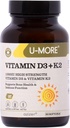 U-MORE - 1000 IU High Strength Vitamin D3 & Vitamin K2 (Menaquinone 7) - Sugar, Gluten, GMO Free, Supports Bone Health & Immune Function, Daily Supplement for Strong Bones & Immunity - 60 Softgels