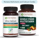 Pure Nutrition Ultra Calcium 1000mg and Whole Foods Womens Multivitamins 1500mg for Healthy Bones,Metabolic Support, Joints and Overall Wellness. Ultra Calcium 90 Tabs + Womens Multivitamins 90 Tabs.