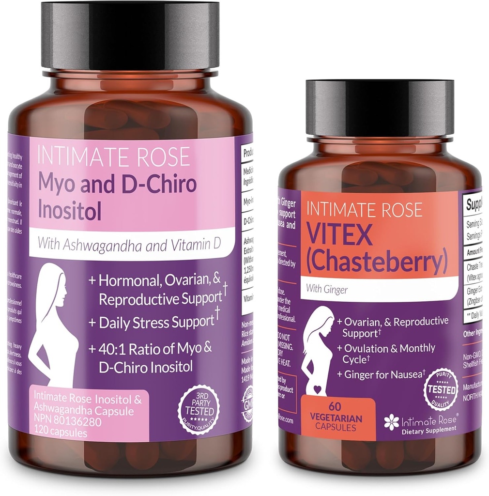 Intimate Rose Women’s Hormonal Balance Bundle – Myo-Inositol & D-Chiro Inositol + Vitex Chasteberry – Reproductive Health & Menstrual Support Supplements